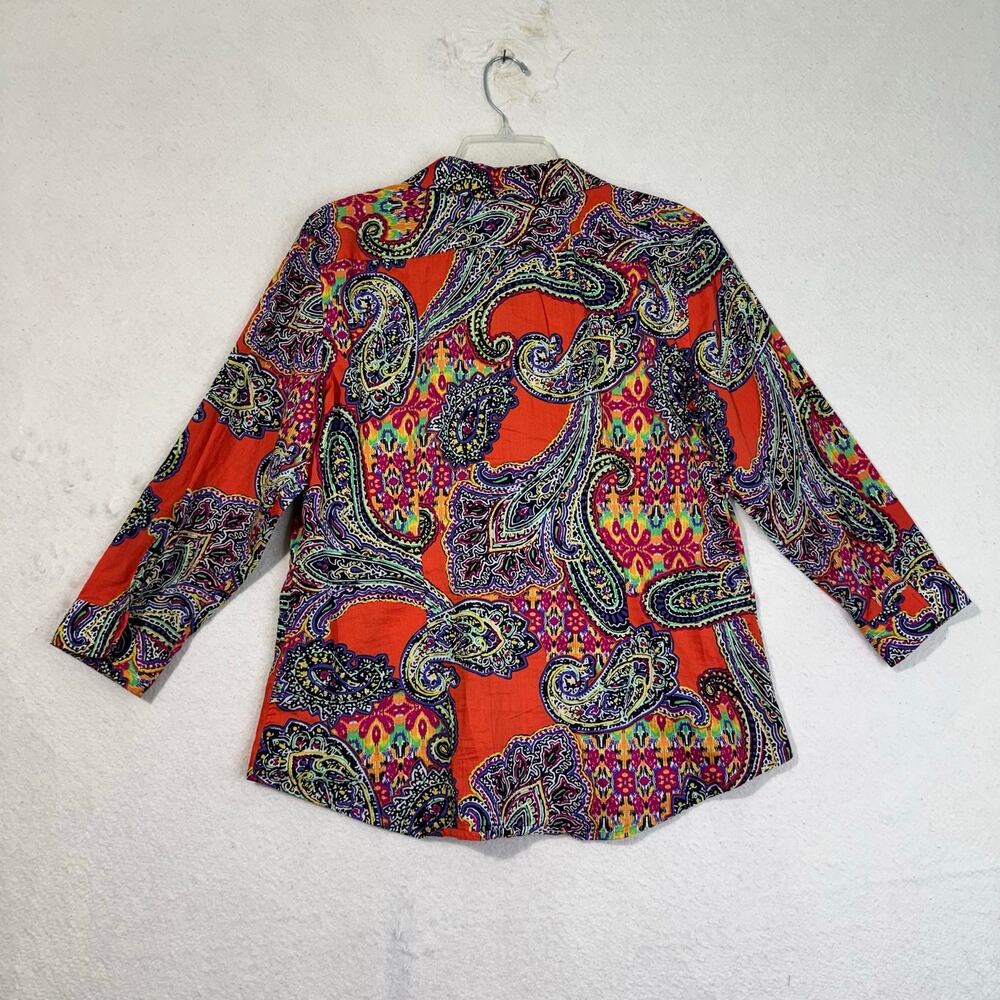 Ralph Lauren Vibrant Colorful Paisley Print Orange Button-Up Sateen Shirt Large - Picture 4 of 8
